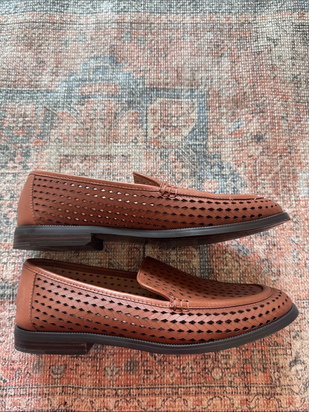 Joie Perforated Brown Loafers Slip On Leather Stitched Sole 9M - Picture 4 of 8